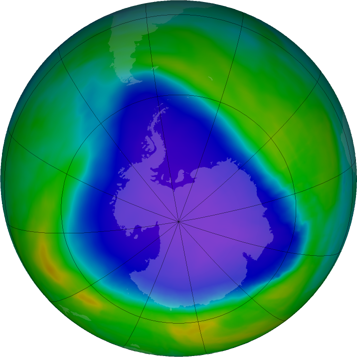 Antarctic ozone map for 31 October 2015